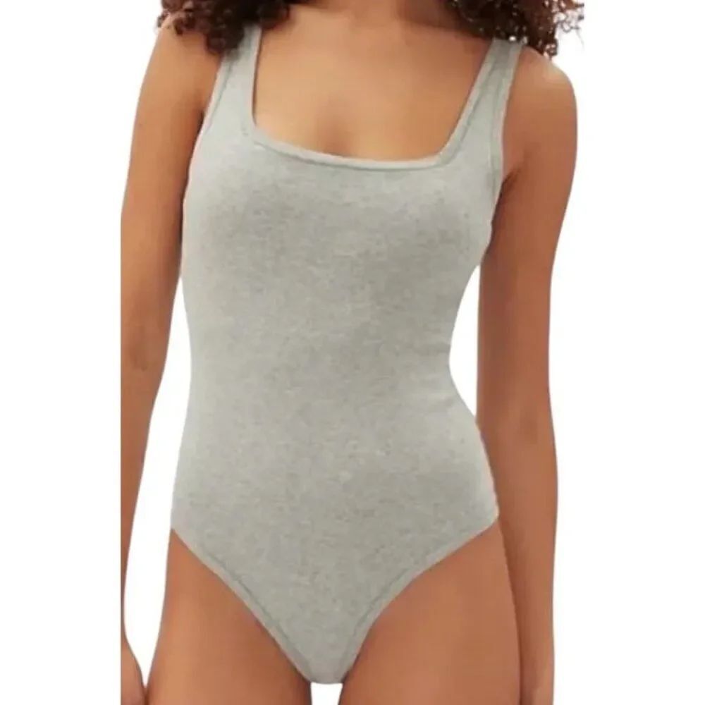 GAP GapBody Womens Large Light Gray Thong Pull On Ribbed Bodysuit Padded NWT